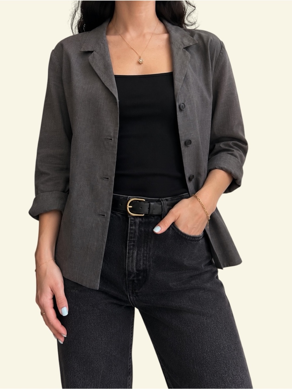 Vintage Ann Taylor Shirt Jacket Blazer Size 10 Brown Grey 90s Y2K Cotton Shacket